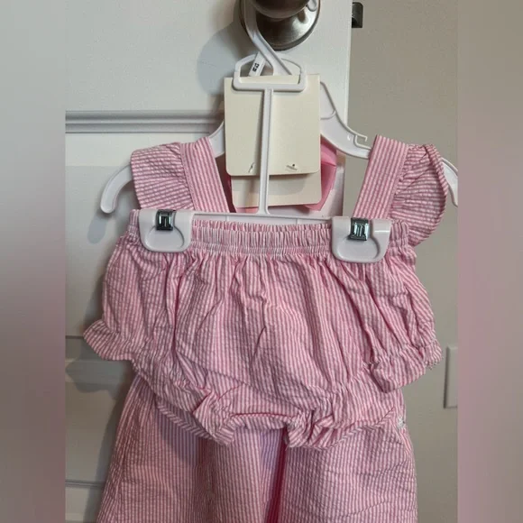 Easter Pink Striped Seersucker Kids Dress with Bow and Bloomers - NWT - Picture 4 of 6